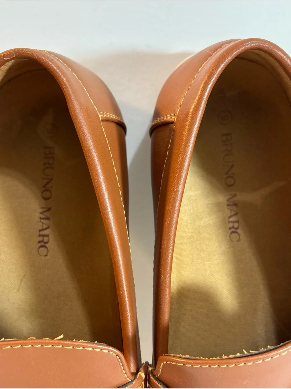 Bruno Marc Men's Tan Leather Loafers - Classic Slip-On Driving Shoes 8/5
